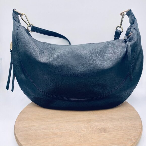 Anthropologie Crossbody Purse Womens XL Black Leather Hobo Messenger Bag - Picture 2 of 12